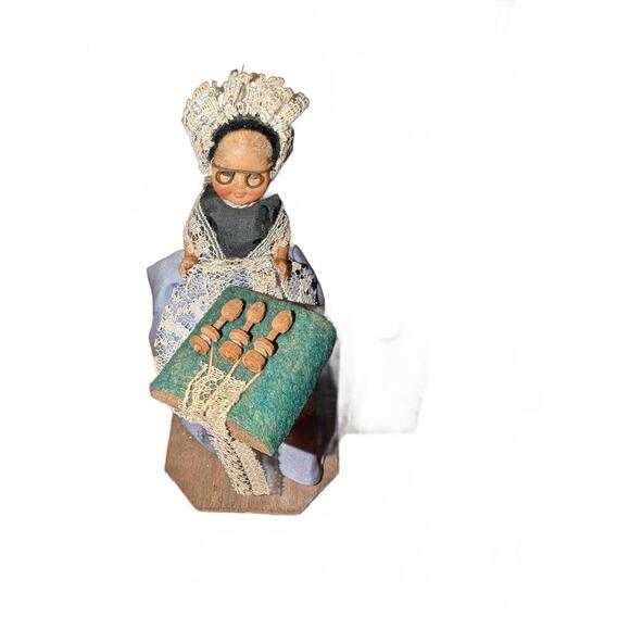 Vintage Handmade Lace Doll with Bobbin Lace Pillow